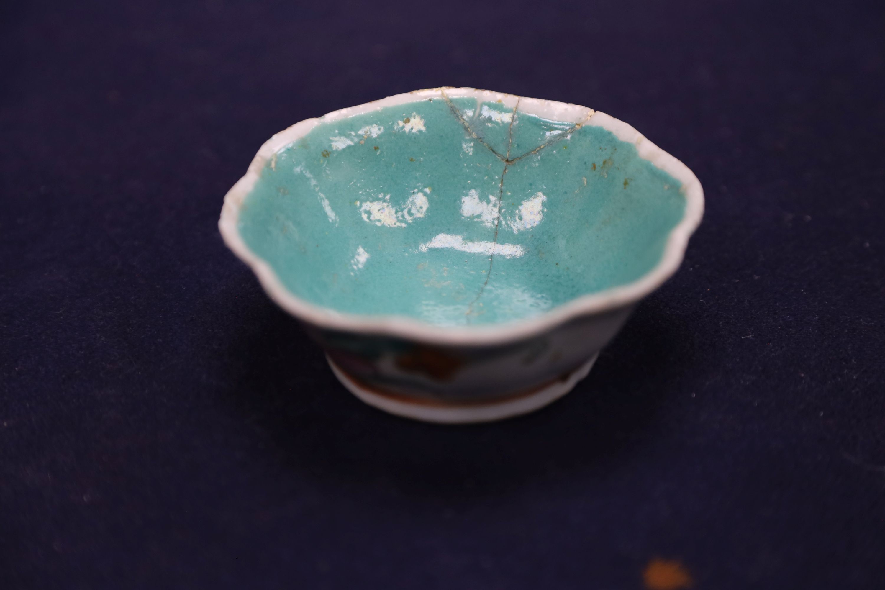 A Chinese cloisonne doucai bowl, 10.4cm and a famille rose dish